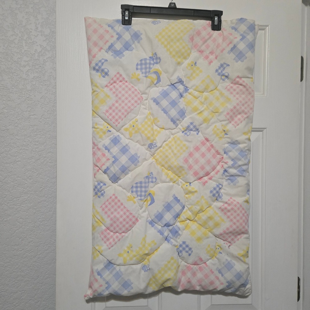 Vintage Quilted Baby Bunting Sleeping Bag Pastel Gingham Bunny Duck Print Zipper - Picture 1 of 5